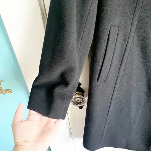 Anne Klein Wool Cashmere Blend Midi Length Pea Coat Large Rounded Neckline 6 Six - Picture 3 of 14